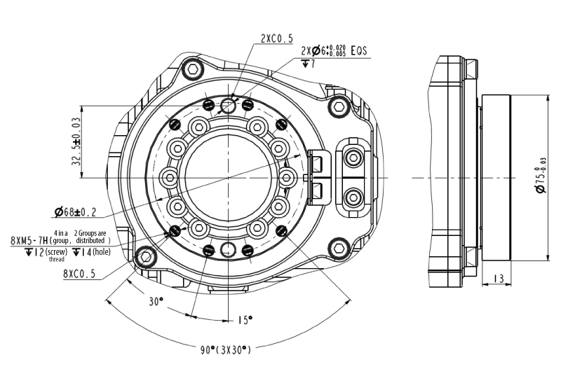 DIMENSION CHART OF ROBOT END-MOUNTED VBR6-2000H